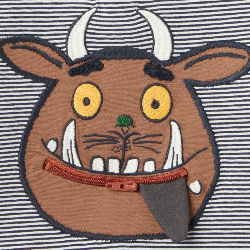 Joules Gruffalo Zipadee Zip Artwork T Shirt -  Navy White Stripe-3